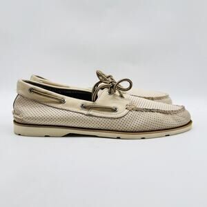 Sperry Shoes Mens 12 Off White Leather Perforated Moccasins Boat Deck Loafers